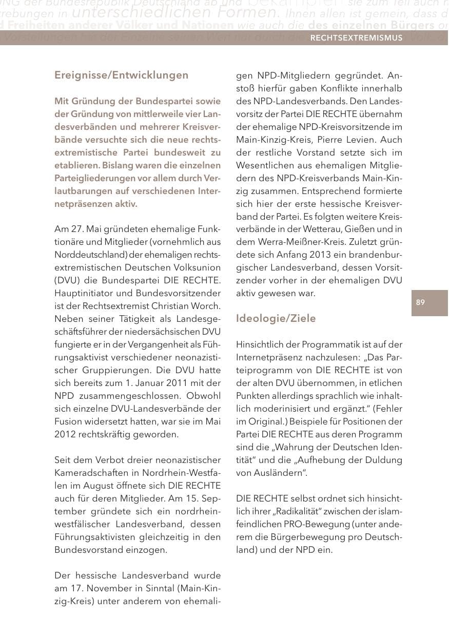 Seite 89 des Verfassungsschutzbericht 2012 Hessen