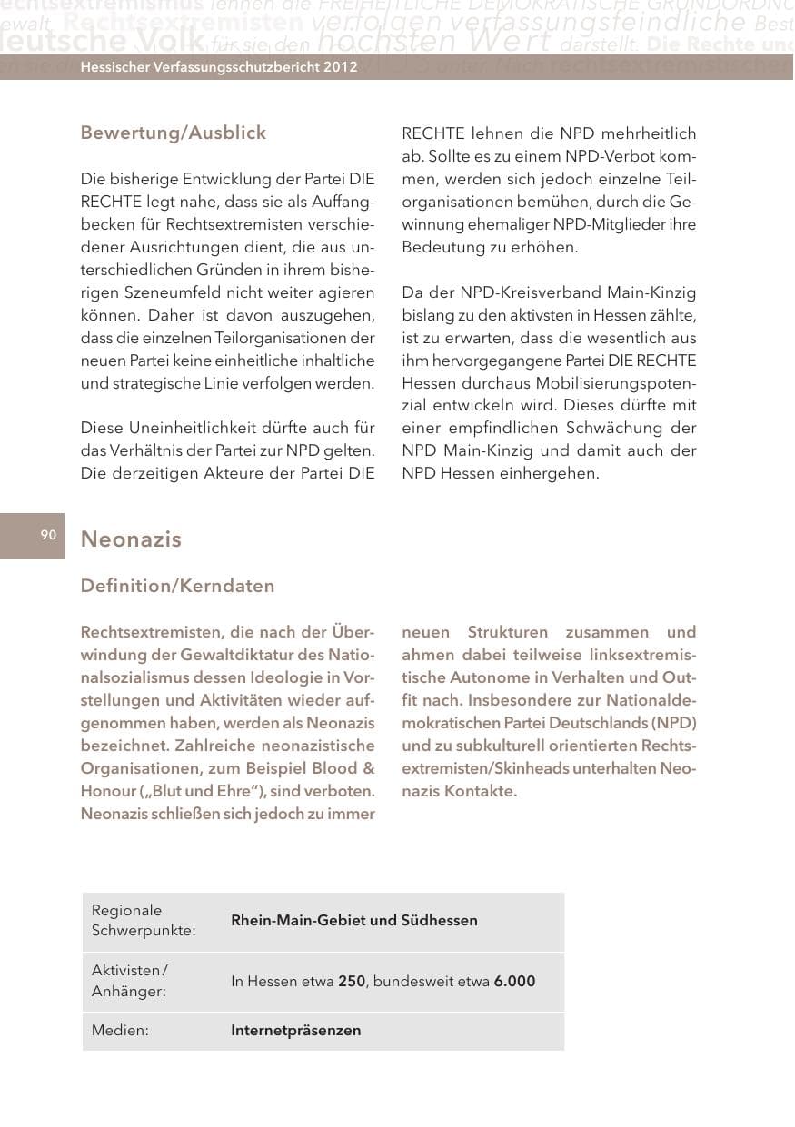 Seite 90 des Verfassungsschutzbericht 2012 Hessen