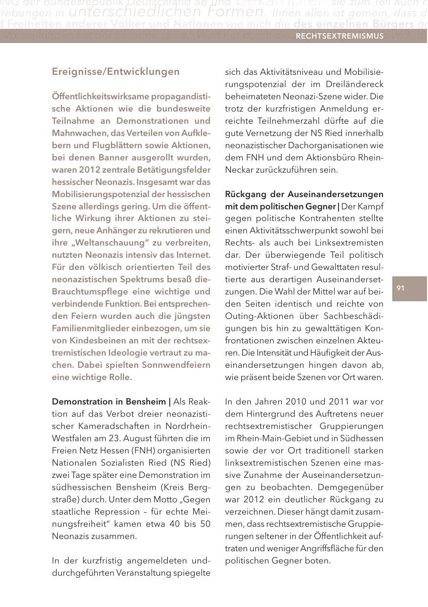 Seite 91 des Verfassungsschutzbericht 2012 Hessen