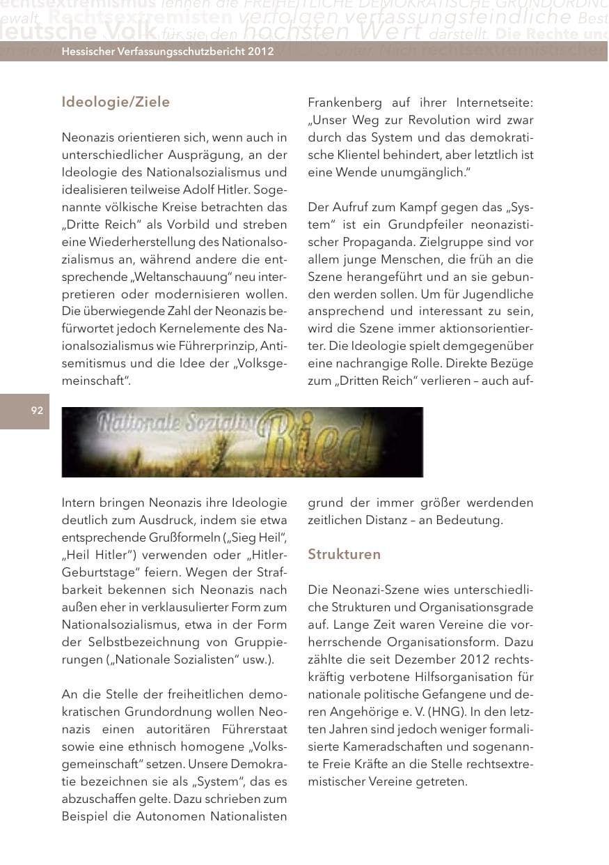 Seite 92 des Verfassungsschutzbericht 2012 Hessen