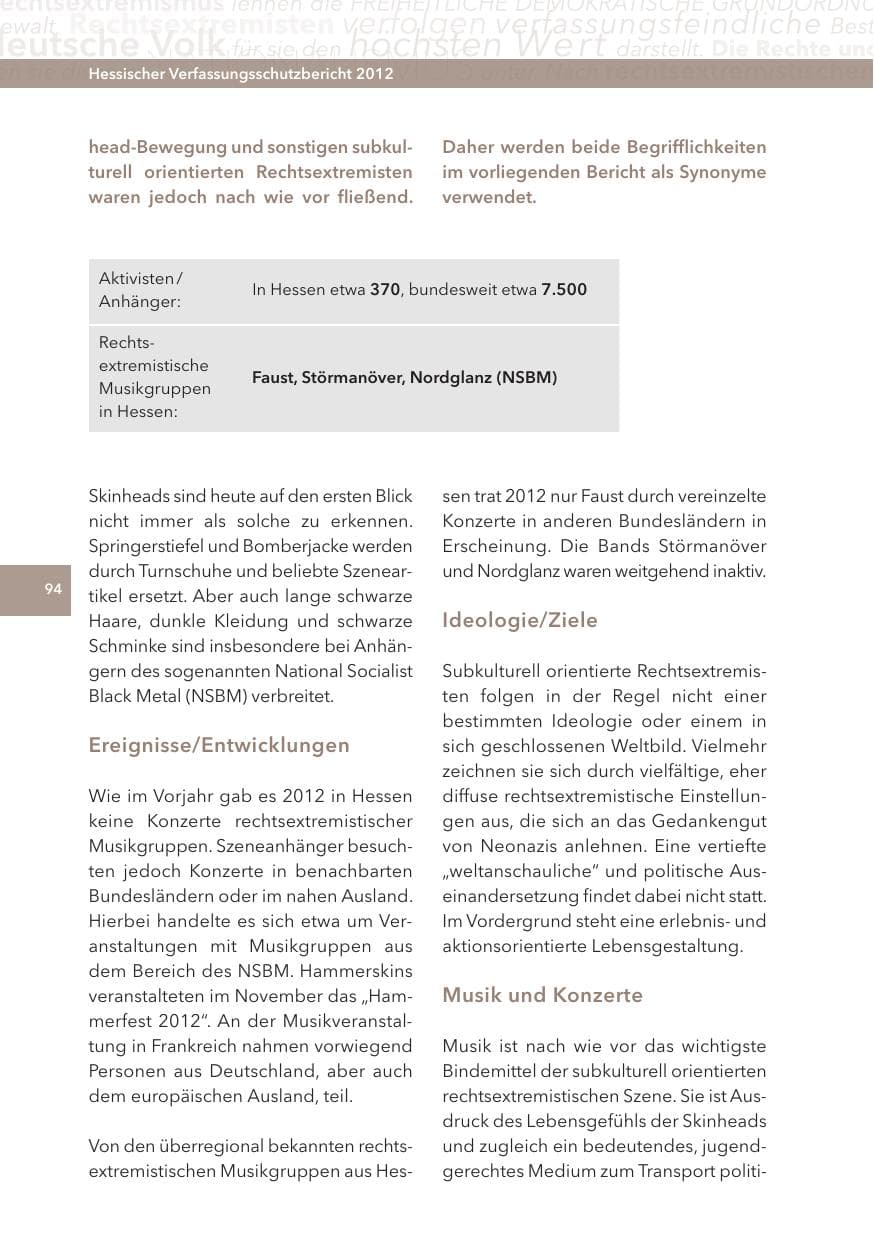 Seite 94 des Verfassungsschutzbericht 2012 Hessen