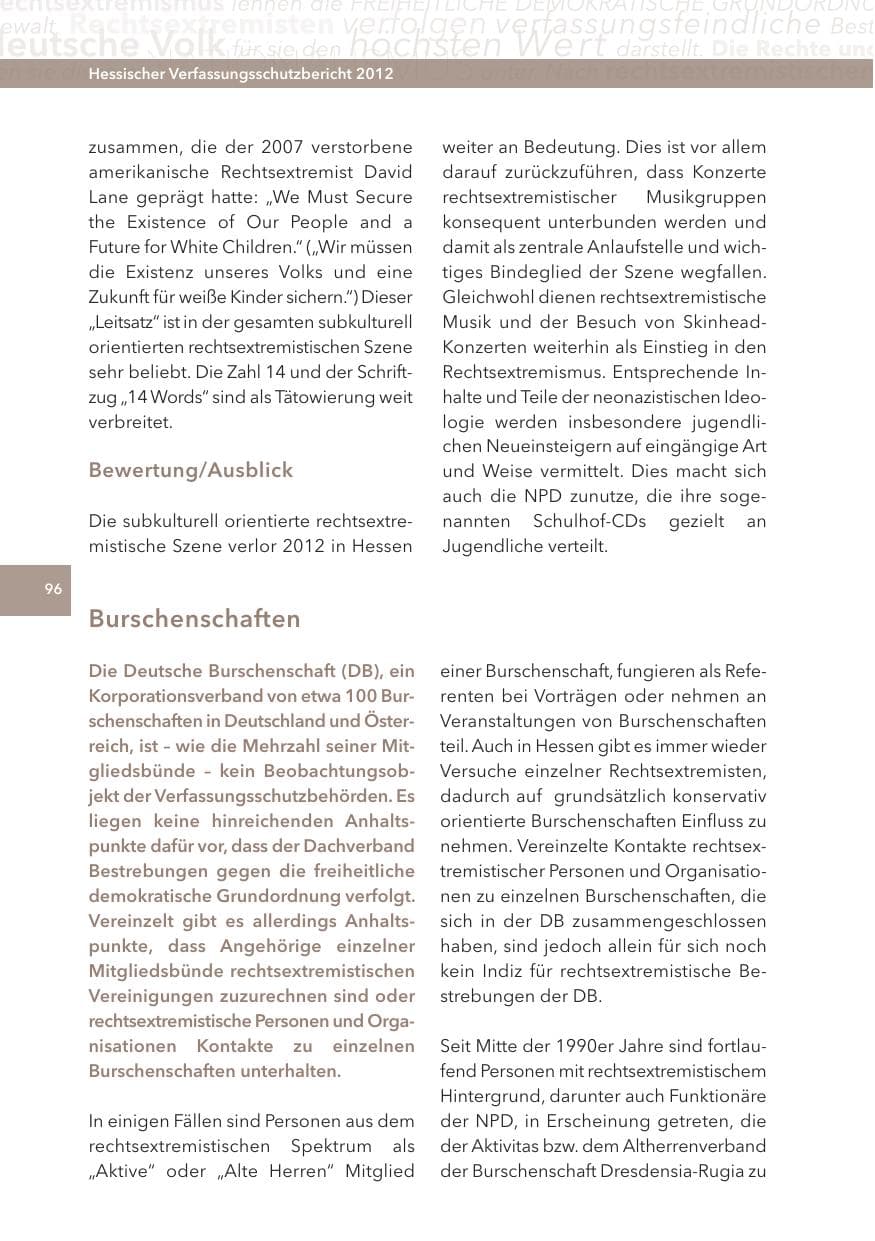 Seite 96 des Verfassungsschutzbericht 2012 Hessen