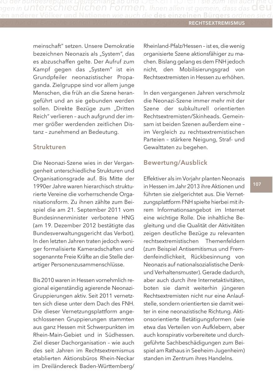 Seite 107 des Verfassungsschutzbericht 2013 Hessen