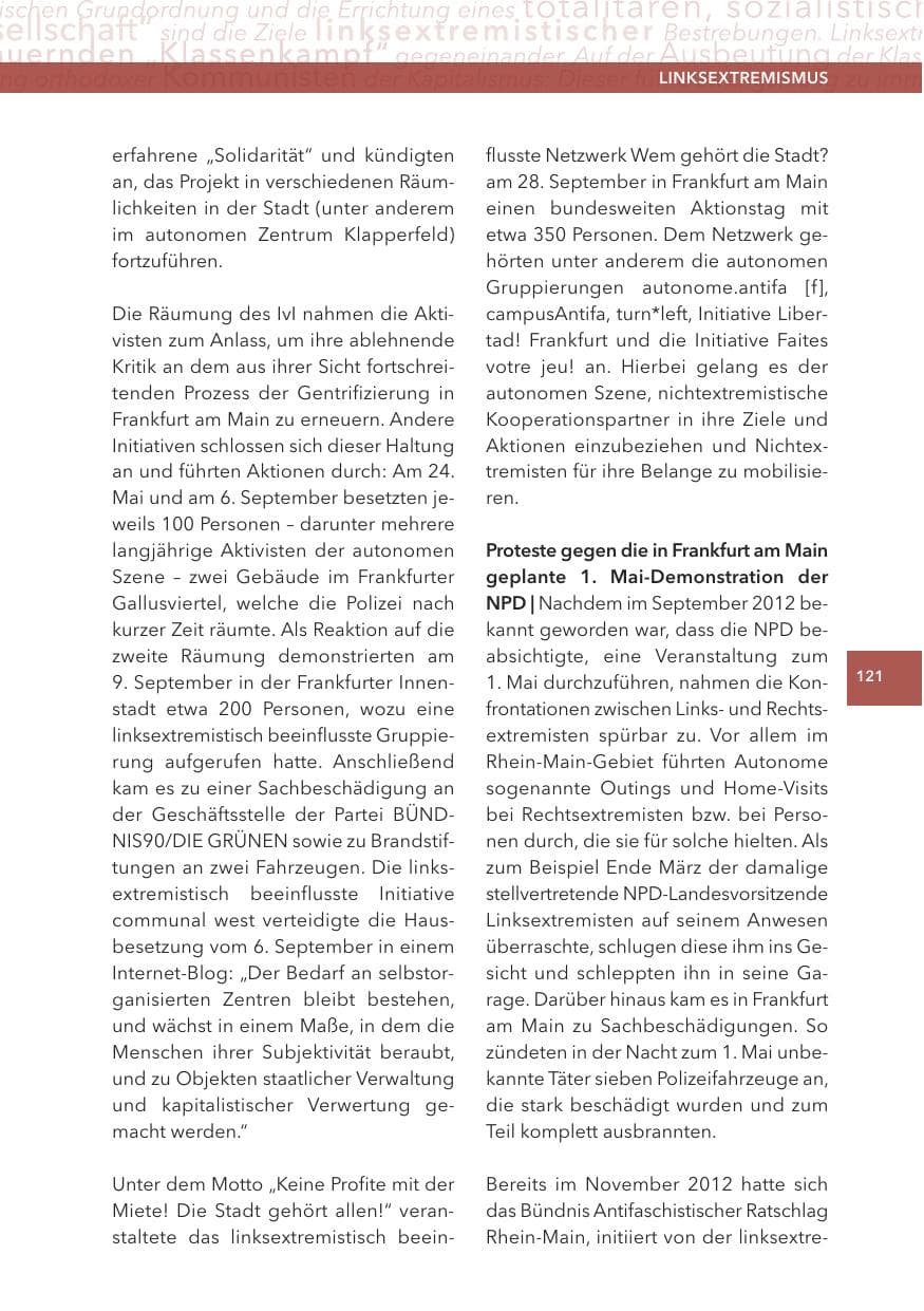 Seite 121 des Verfassungsschutzbericht 2013 Hessen