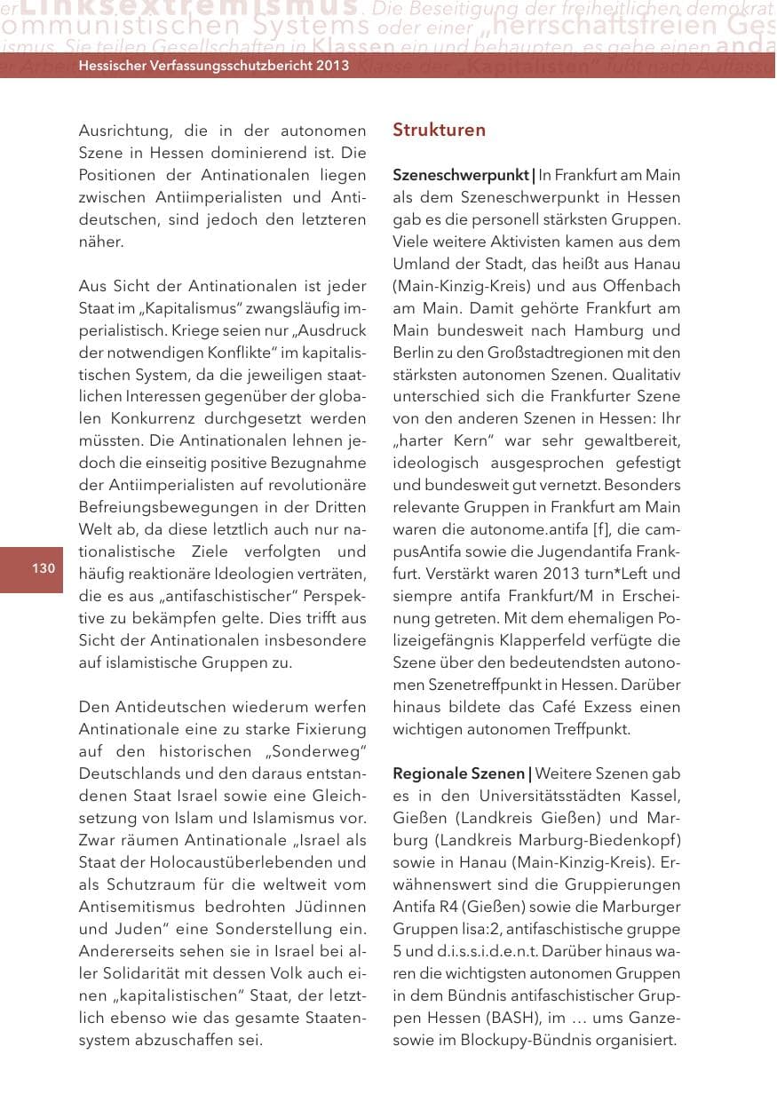 Seite 130 des Verfassungsschutzbericht 2013 Hessen