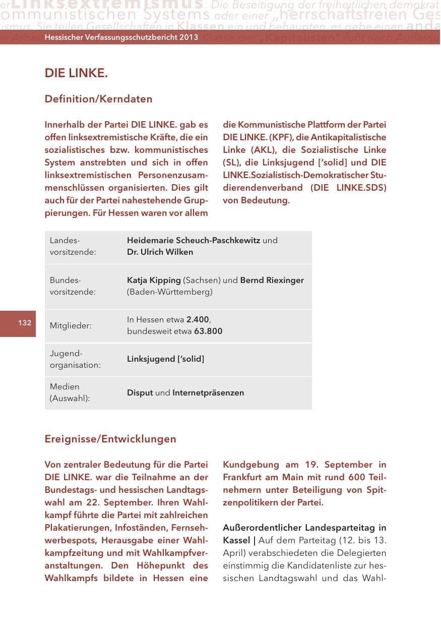 Seite 132 des Verfassungsschutzbericht 2013 Hessen