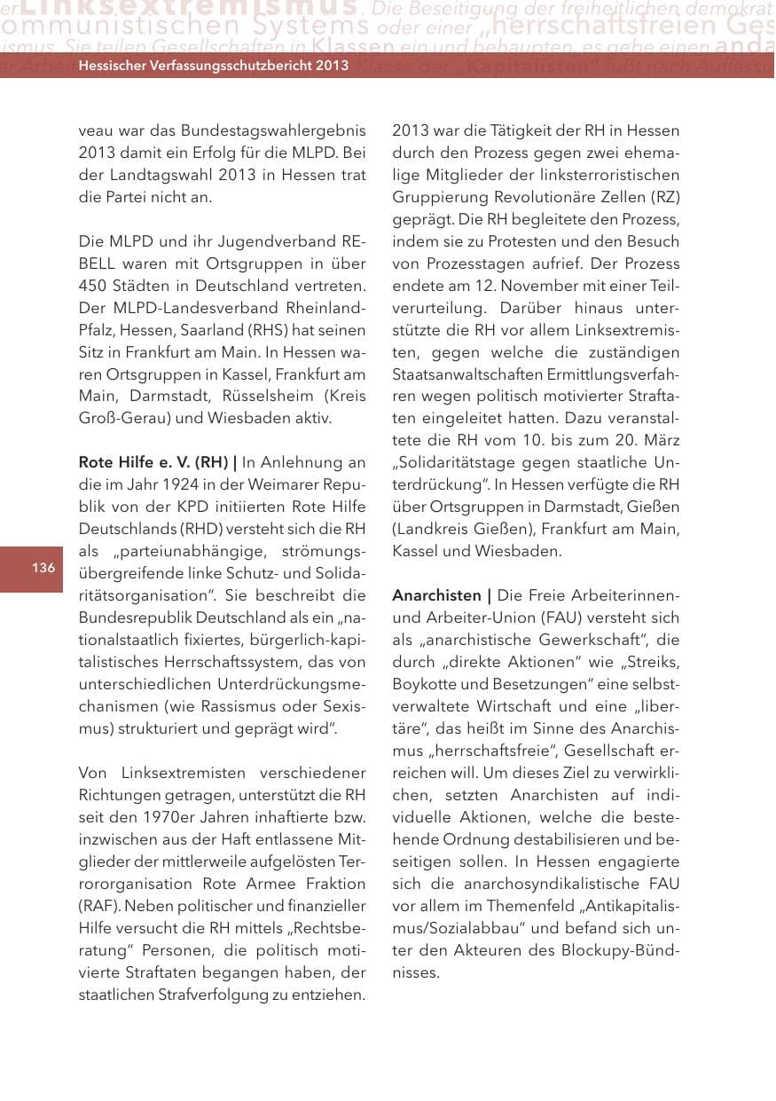 Seite 136 des Verfassungsschutzbericht 2013 Hessen
