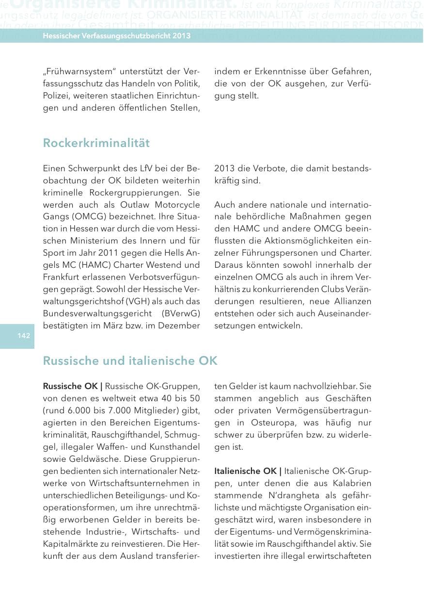 Seite 142 des Verfassungsschutzbericht 2013 Hessen