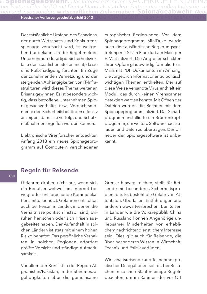 Seite 150 des Verfassungsschutzbericht 2013 Hessen