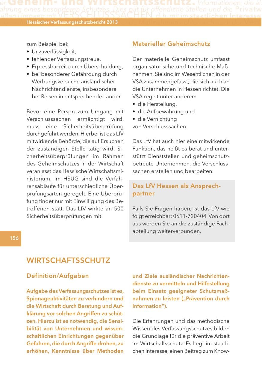 Seite 156 des Verfassungsschutzbericht 2013 Hessen