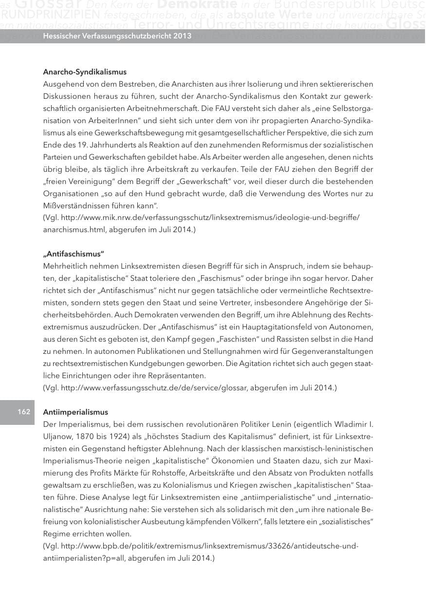 Seite 162 des Verfassungsschutzbericht 2013 Hessen