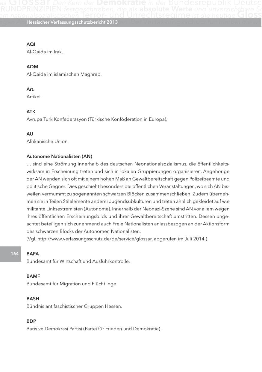 Seite 164 des Verfassungsschutzbericht 2013 Hessen