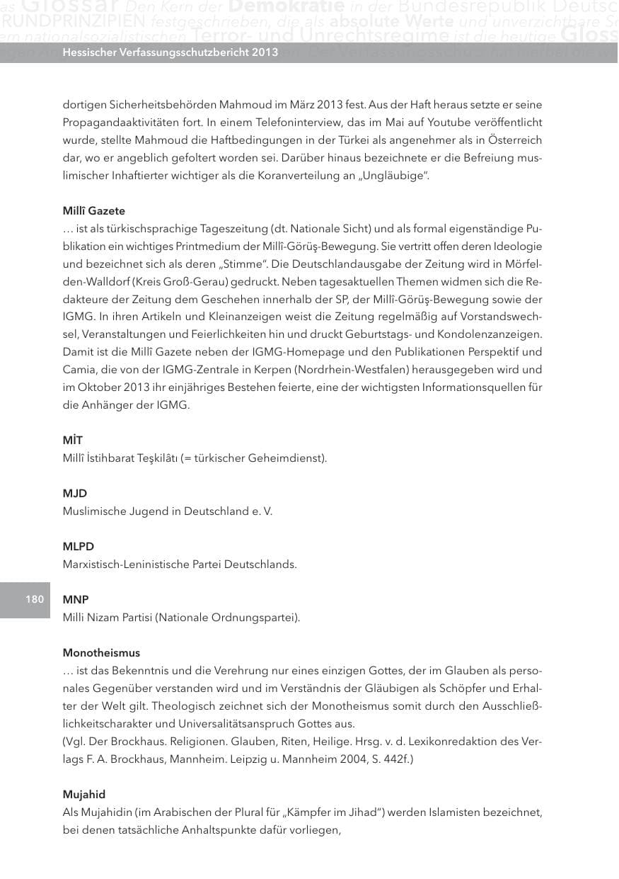 Seite 180 des Verfassungsschutzbericht 2013 Hessen