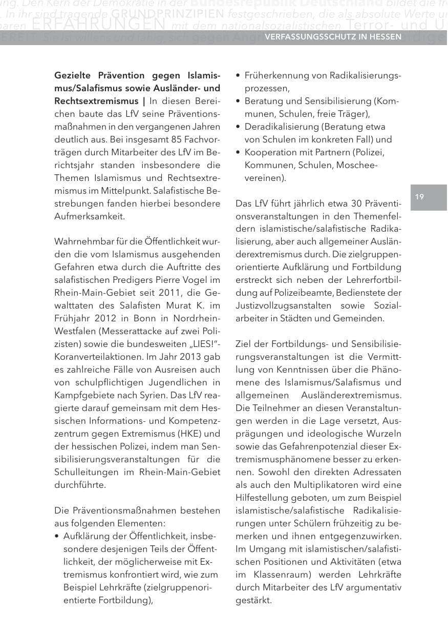 Seite 19 des Verfassungsschutzbericht 2013 Hessen
