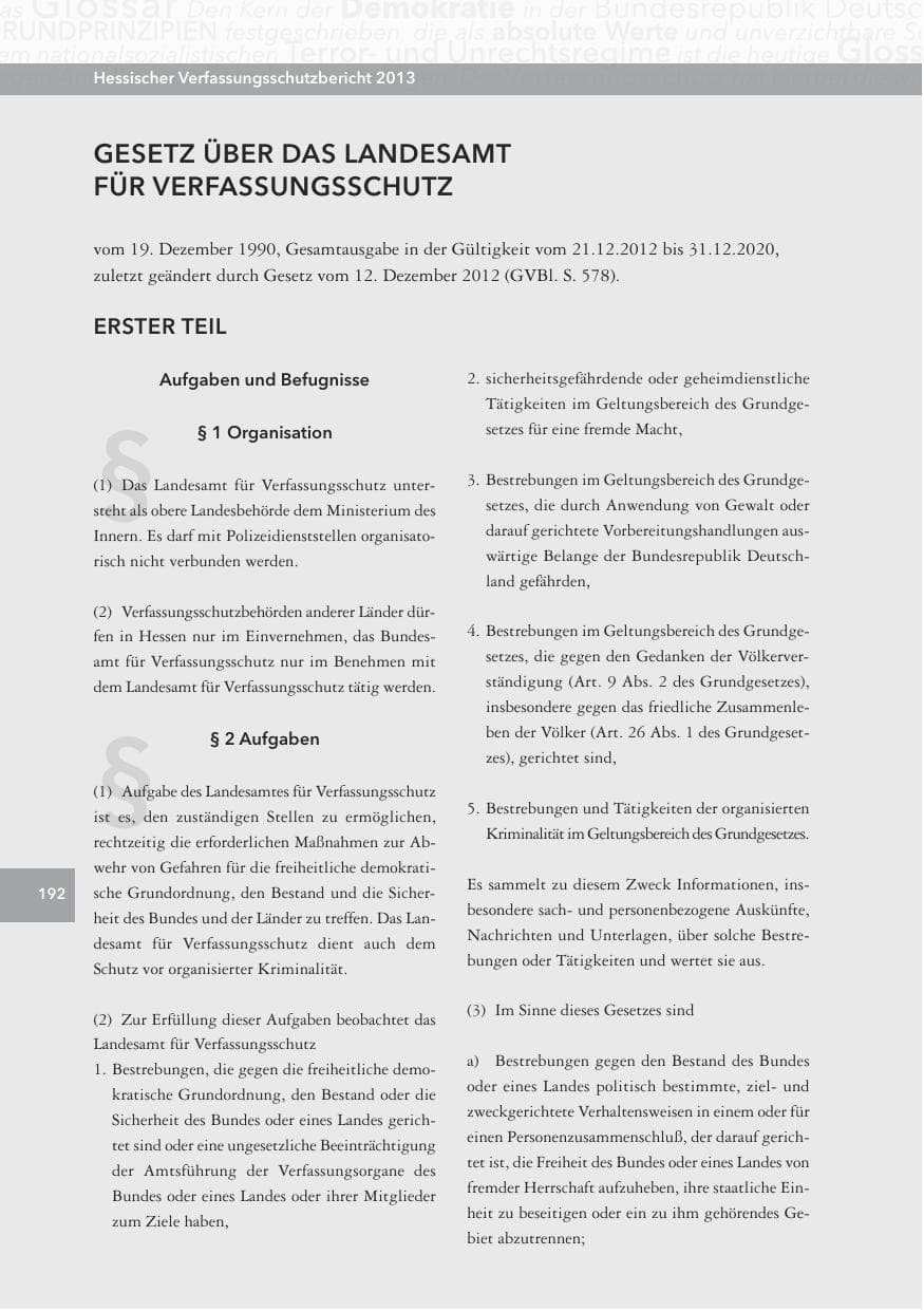 Seite 192 des Verfassungsschutzbericht 2013 Hessen