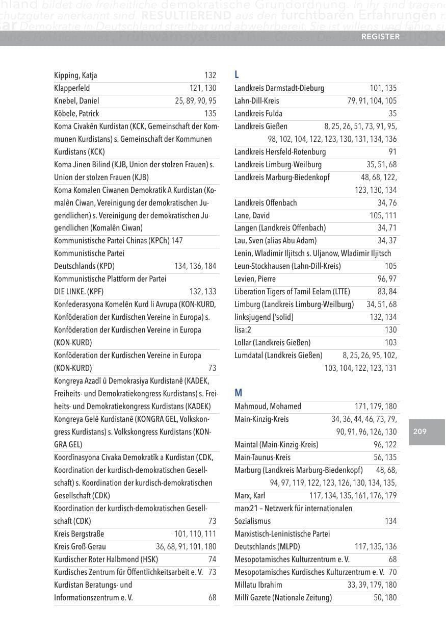 Seite 209 des Verfassungsschutzbericht 2013 Hessen