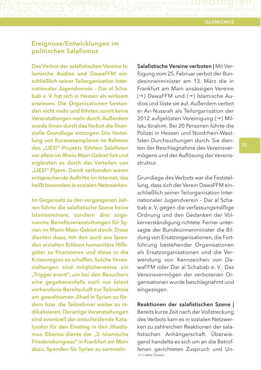 Seite 33 des Verfassungsschutzbericht 2013 Hessen