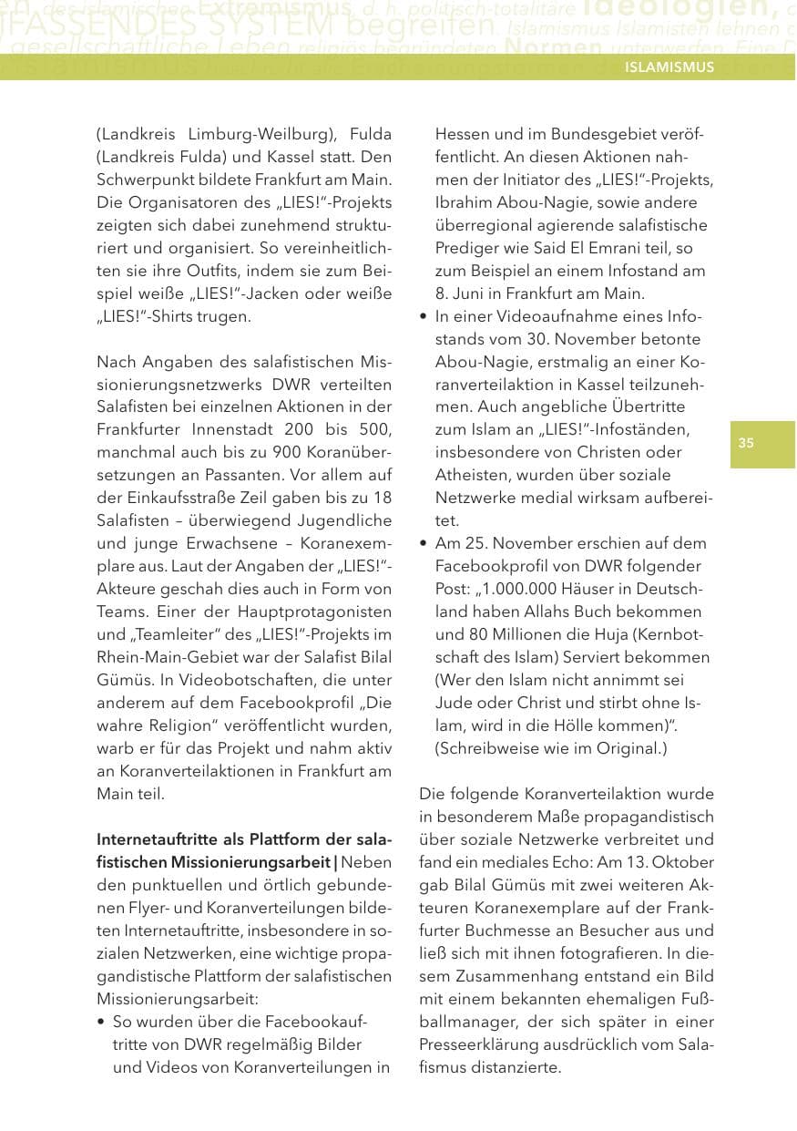 Seite 35 des Verfassungsschutzbericht 2013 Hessen
