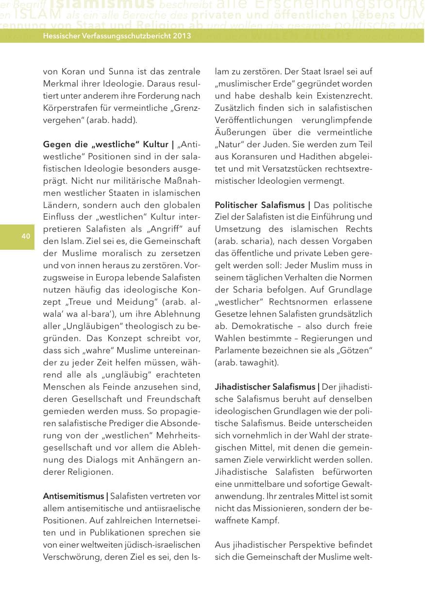 Seite 40 des Verfassungsschutzbericht 2013 Hessen