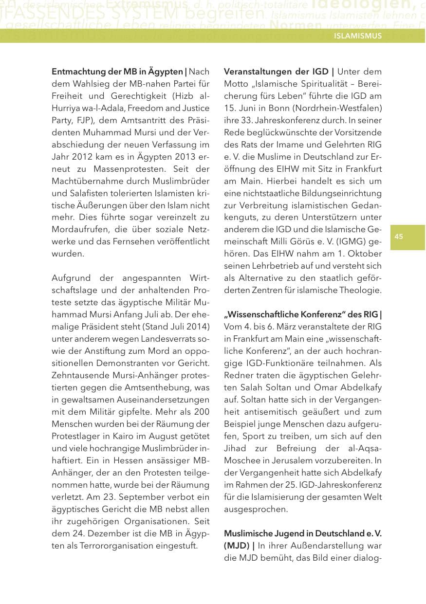 Seite 45 des Verfassungsschutzbericht 2013 Hessen