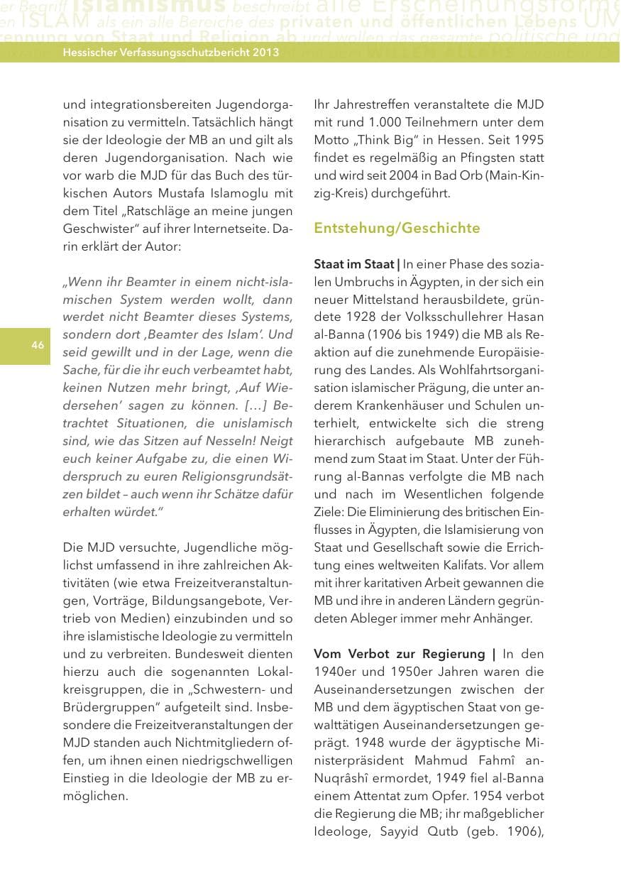 Seite 46 des Verfassungsschutzbericht 2013 Hessen
