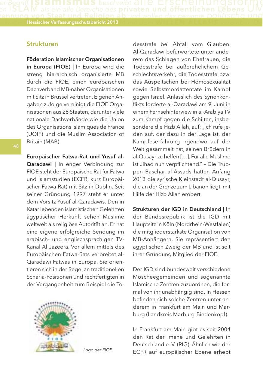 Seite 48 des Verfassungsschutzbericht 2013 Hessen