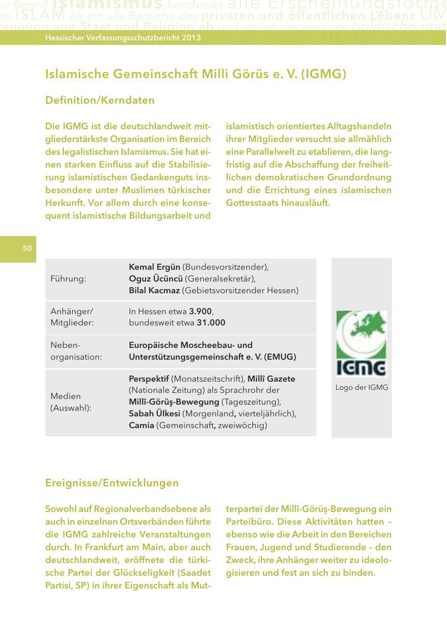 Seite 50 des Verfassungsschutzbericht 2013 Hessen