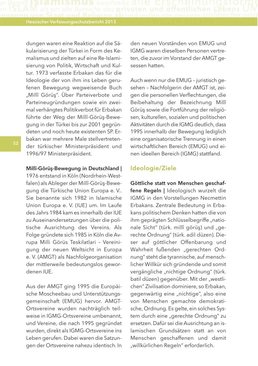 Seite 52 des Verfassungsschutzbericht 2013 Hessen