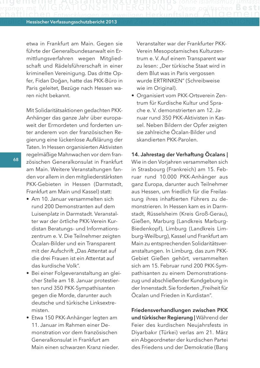 Seite 68 des Verfassungsschutzbericht 2013 Hessen