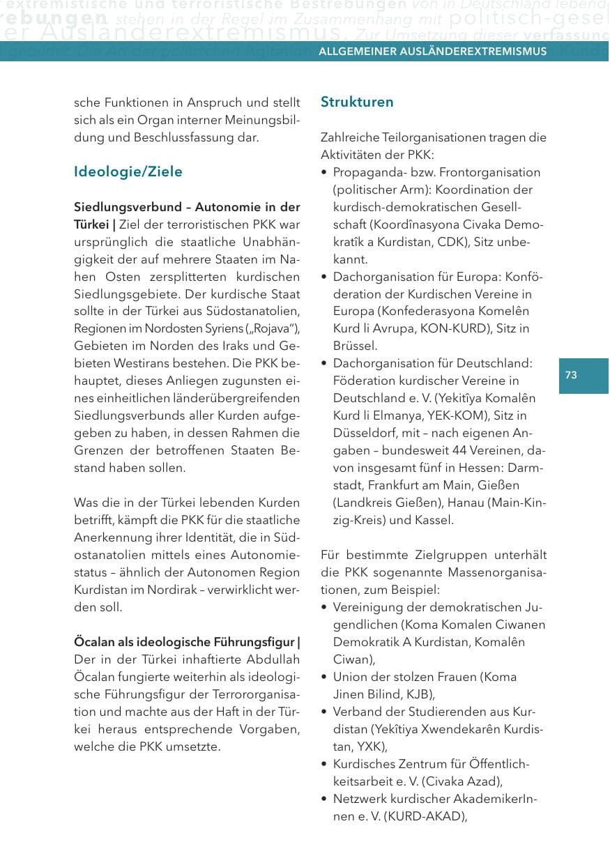 Seite 73 des Verfassungsschutzbericht 2013 Hessen