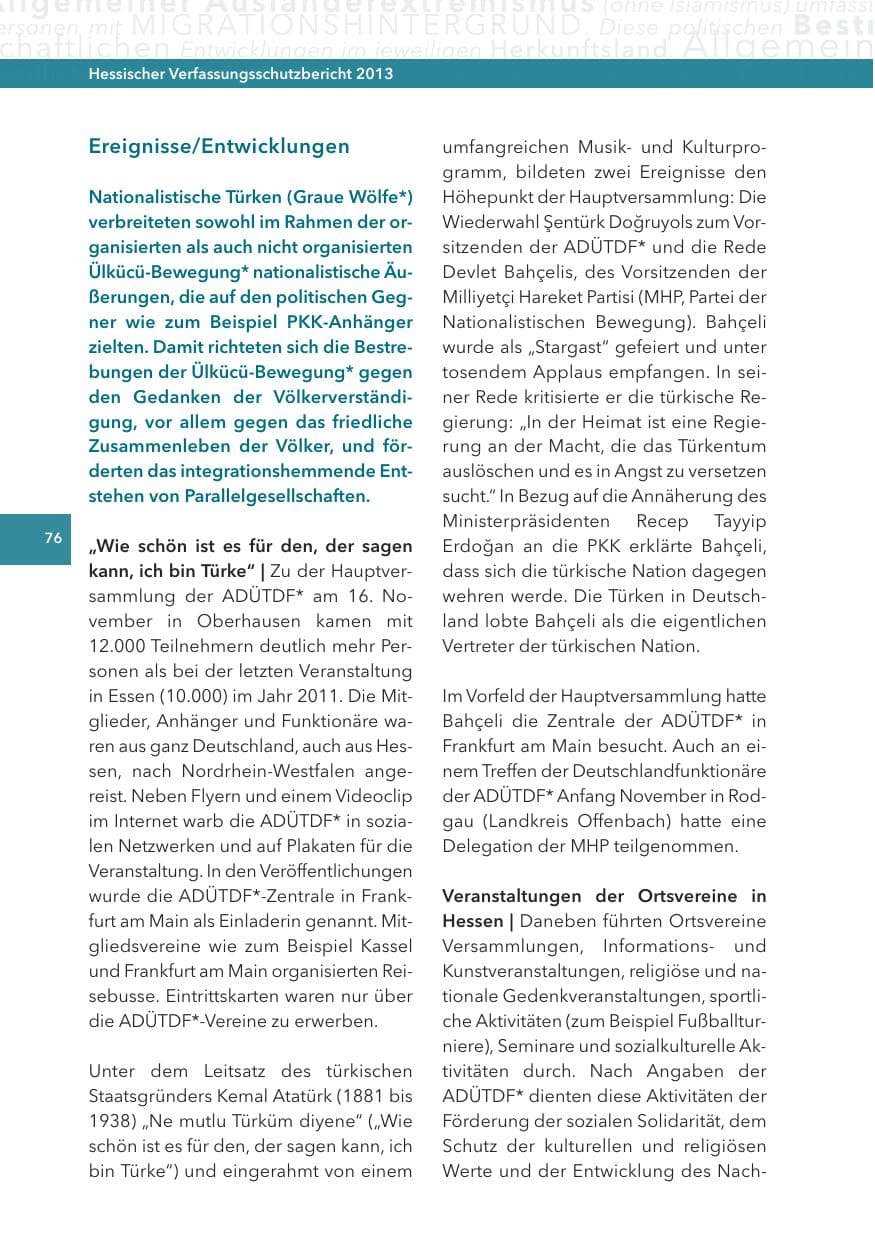 Seite 76 des Verfassungsschutzbericht 2013 Hessen