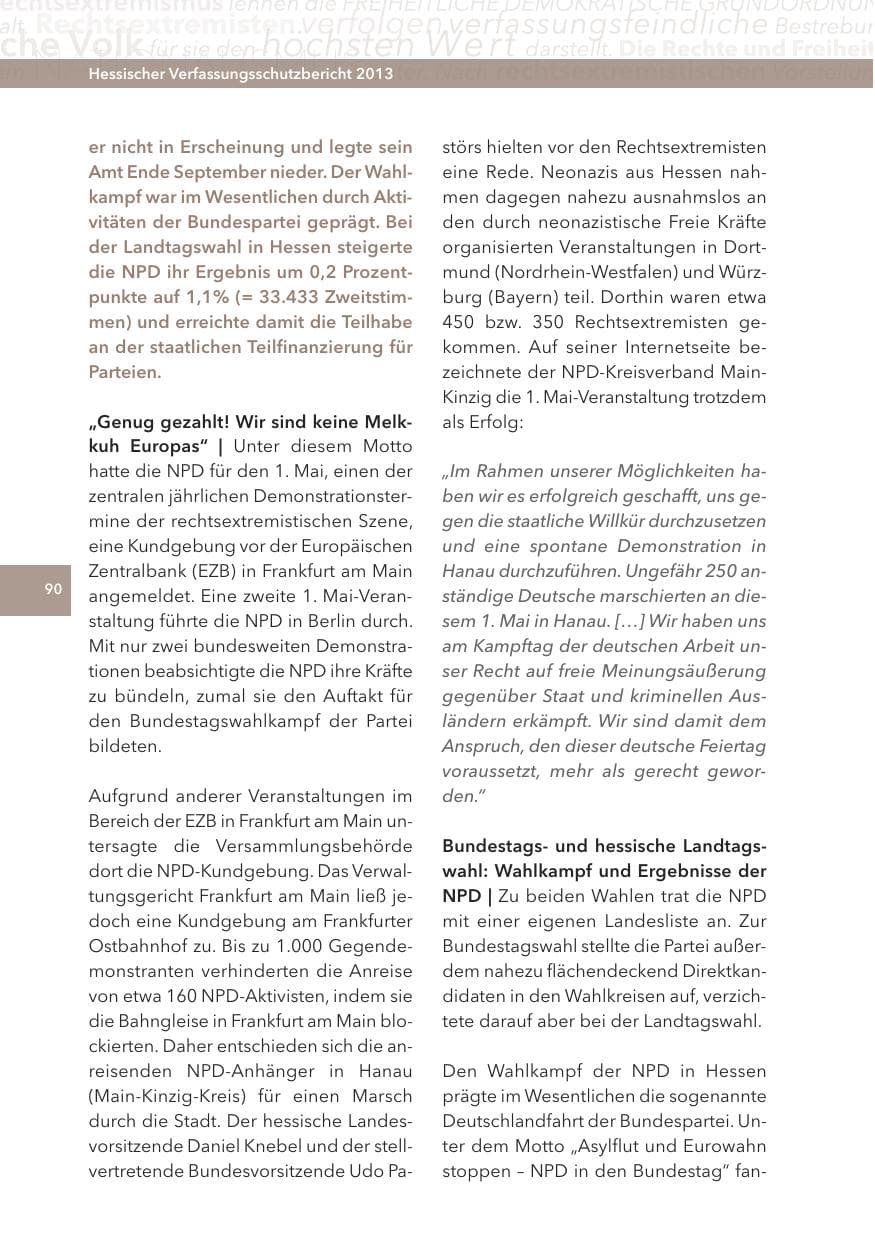 Seite 90 des Verfassungsschutzbericht 2013 Hessen