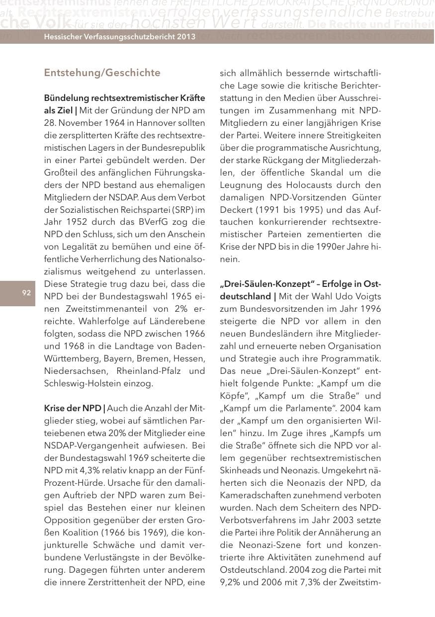 Seite 92 des Verfassungsschutzbericht 2013 Hessen