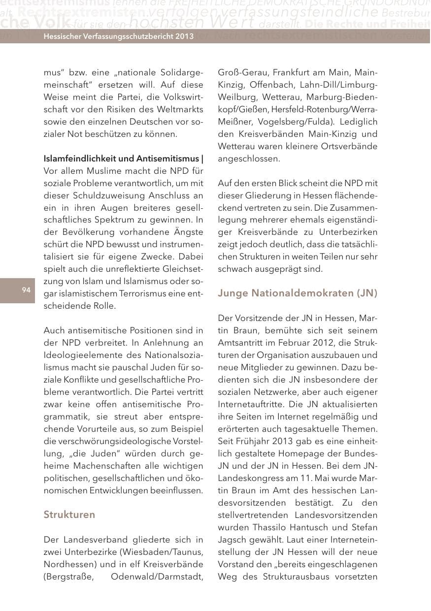 Seite 94 des Verfassungsschutzbericht 2013 Hessen