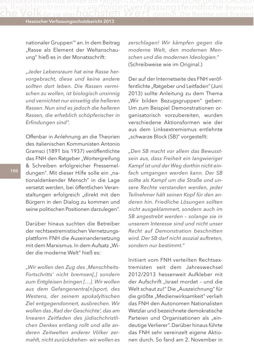 Seite 100 des Verfassungsschutzbericht 2013 Hessen