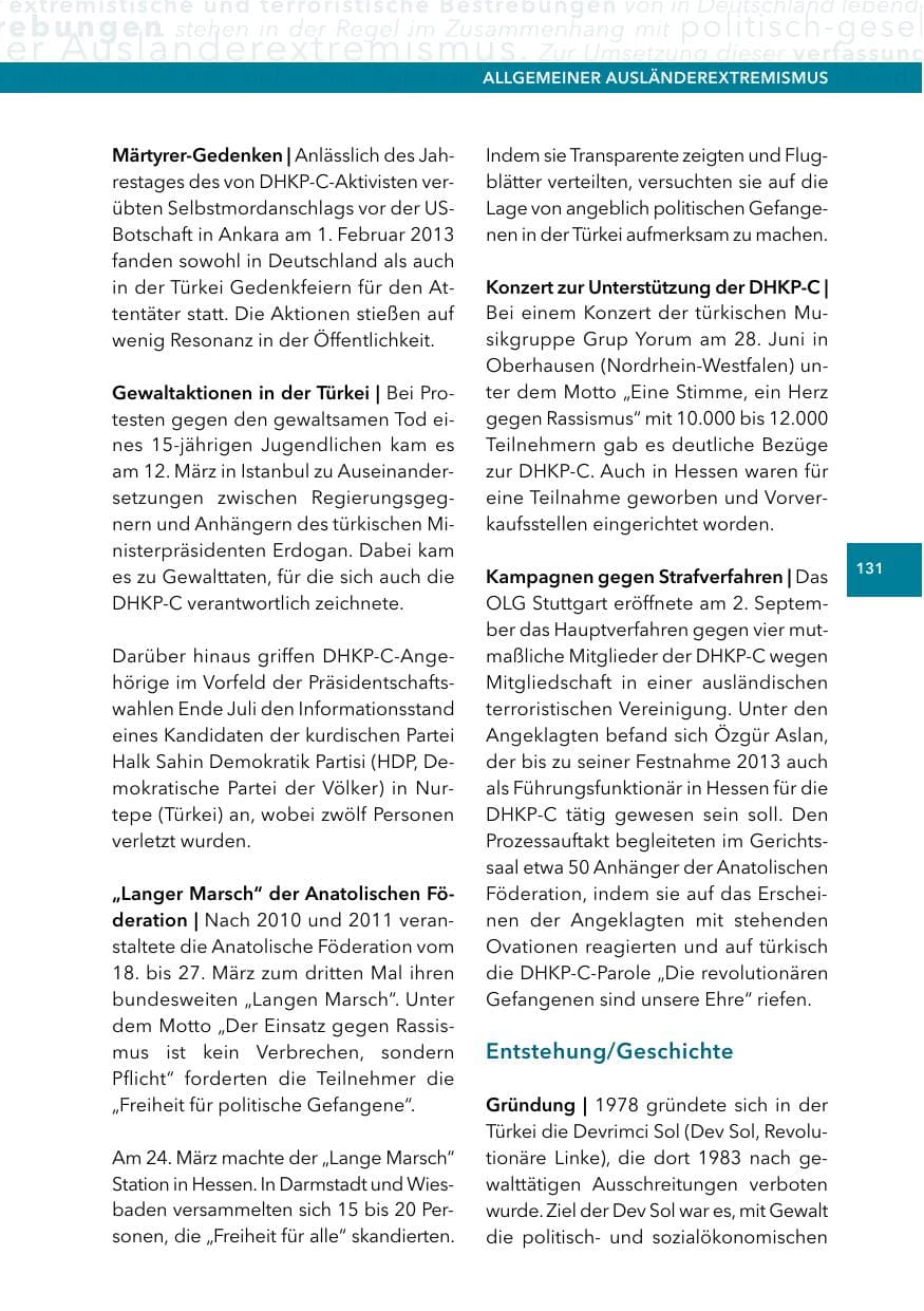 Seite 130 des Verfassungsschutzbericht 2014 Hessen