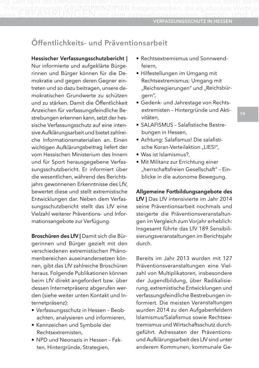 Seite 18 des Verfassungsschutzbericht 2014 Hessen