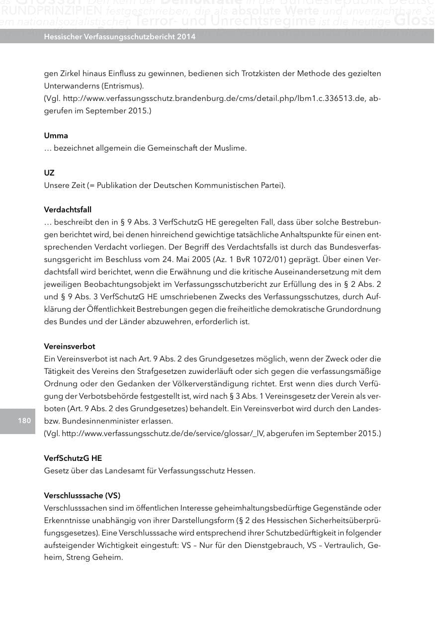 Seite 179 des Verfassungsschutzbericht 2014 Hessen
