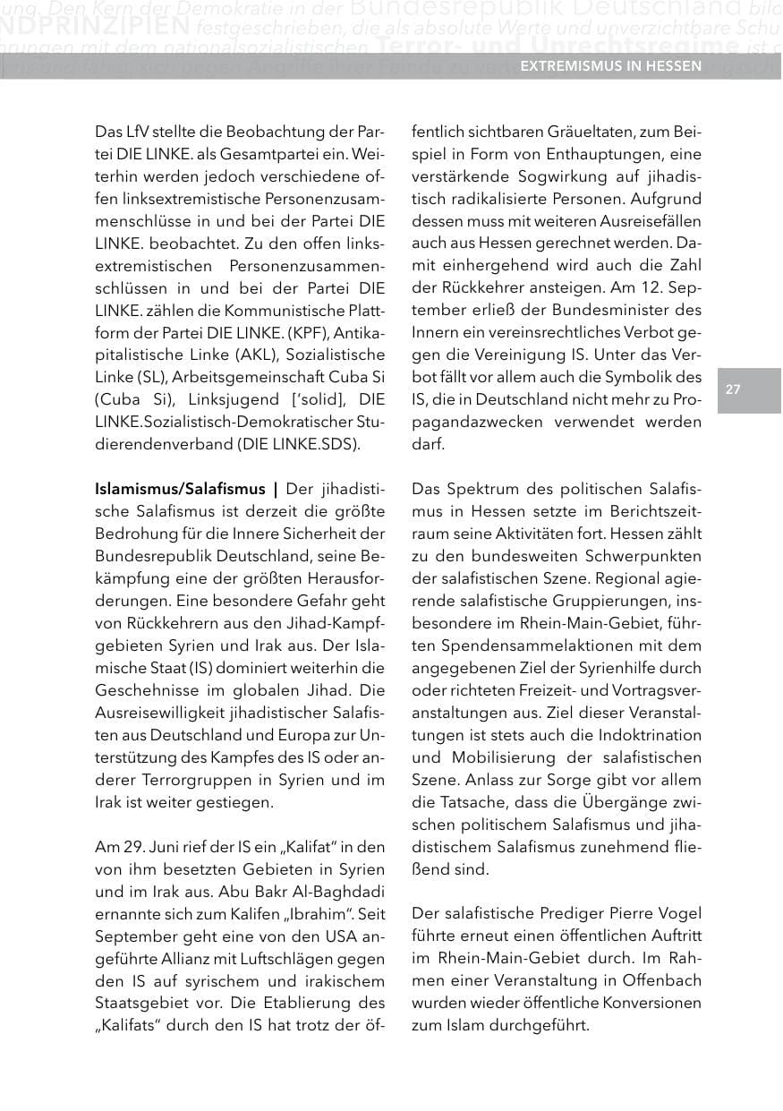 Seite 26 des Verfassungsschutzbericht 2014 Hessen