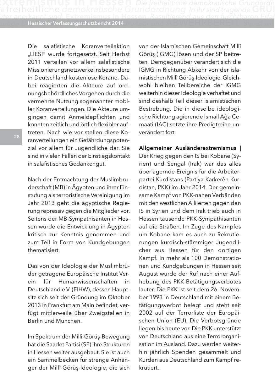 Seite 27 des Verfassungsschutzbericht 2014 Hessen