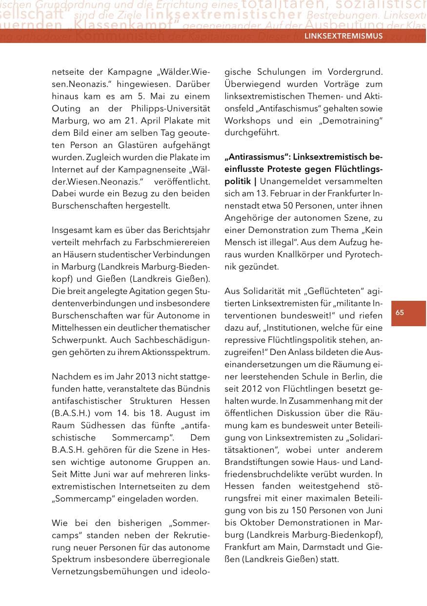 Seite 64 des Verfassungsschutzbericht 2014 Hessen
