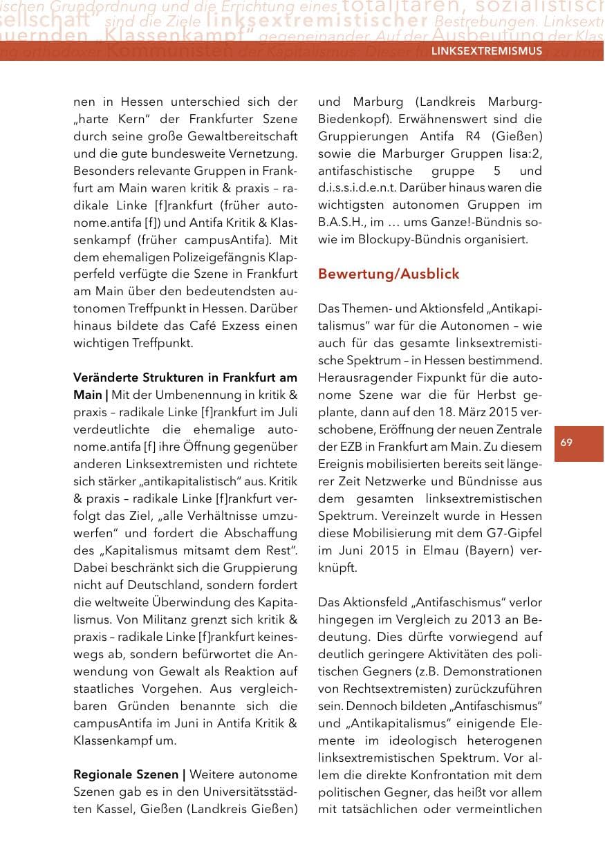 Seite 68 des Verfassungsschutzbericht 2014 Hessen