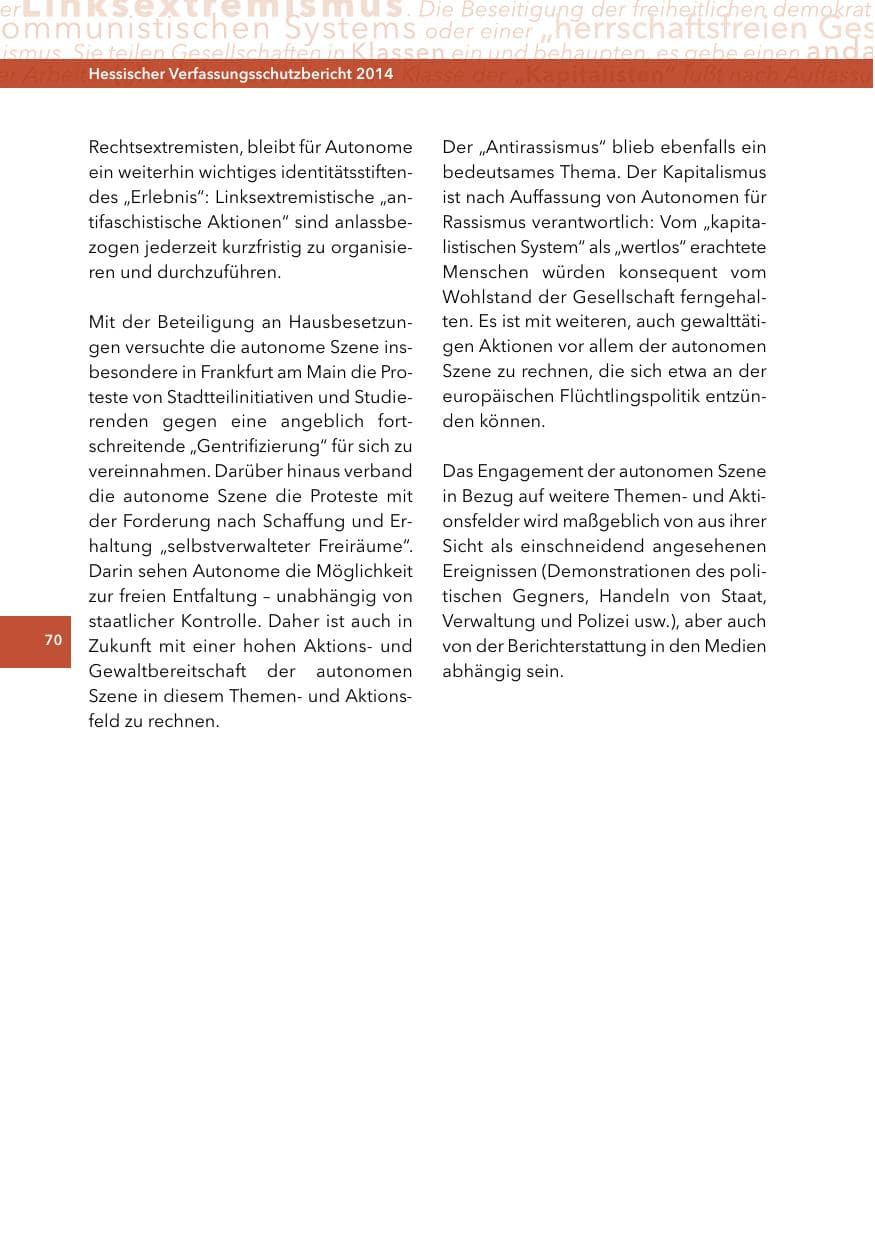 Seite 69 des Verfassungsschutzbericht 2014 Hessen