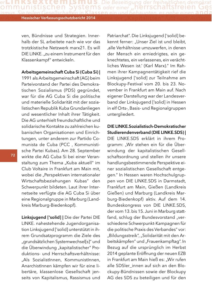Seite 71 des Verfassungsschutzbericht 2014 Hessen