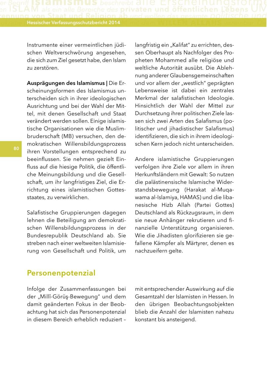Seite 79 des Verfassungsschutzbericht 2014 Hessen