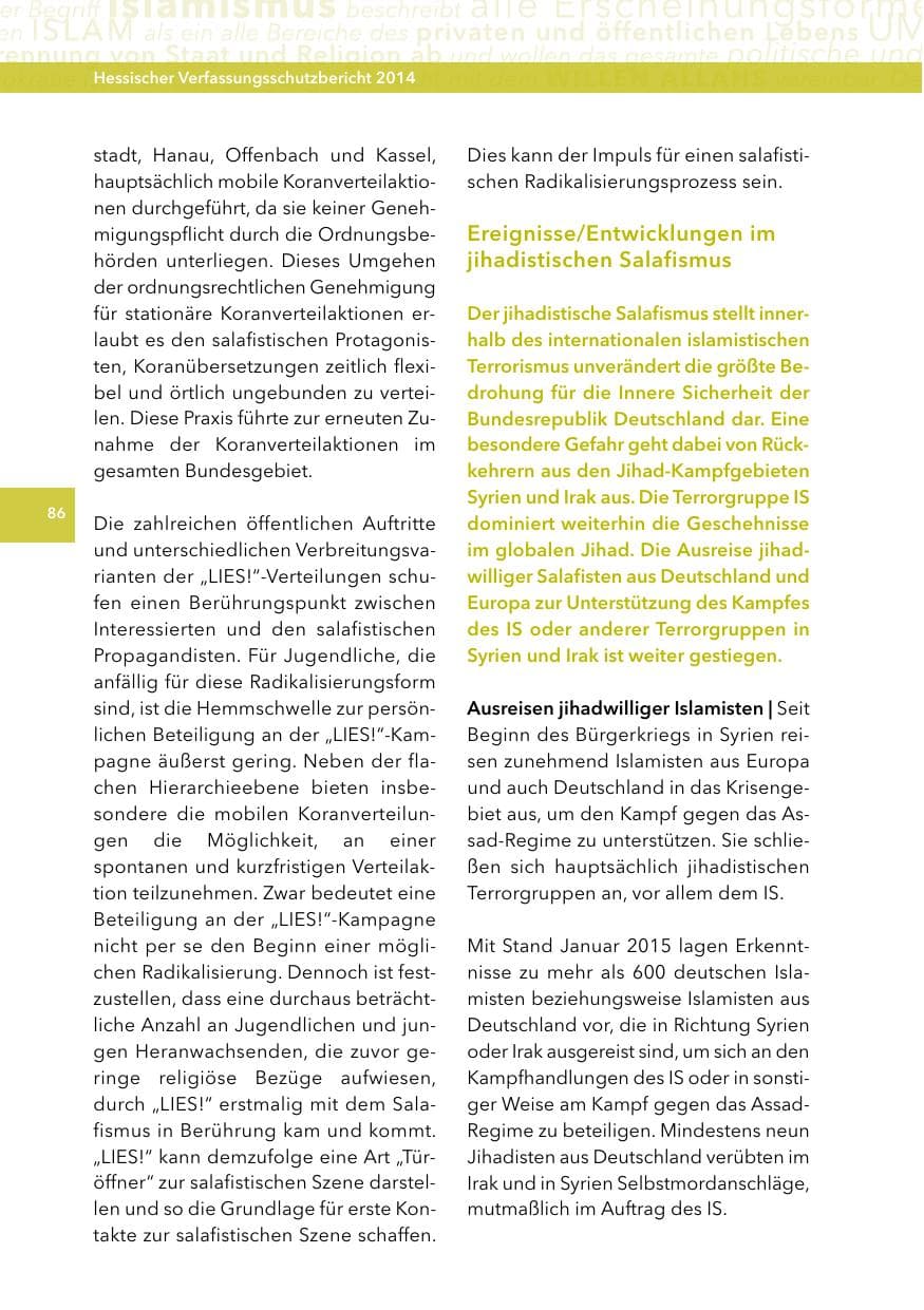 Seite 85 des Verfassungsschutzbericht 2014 Hessen