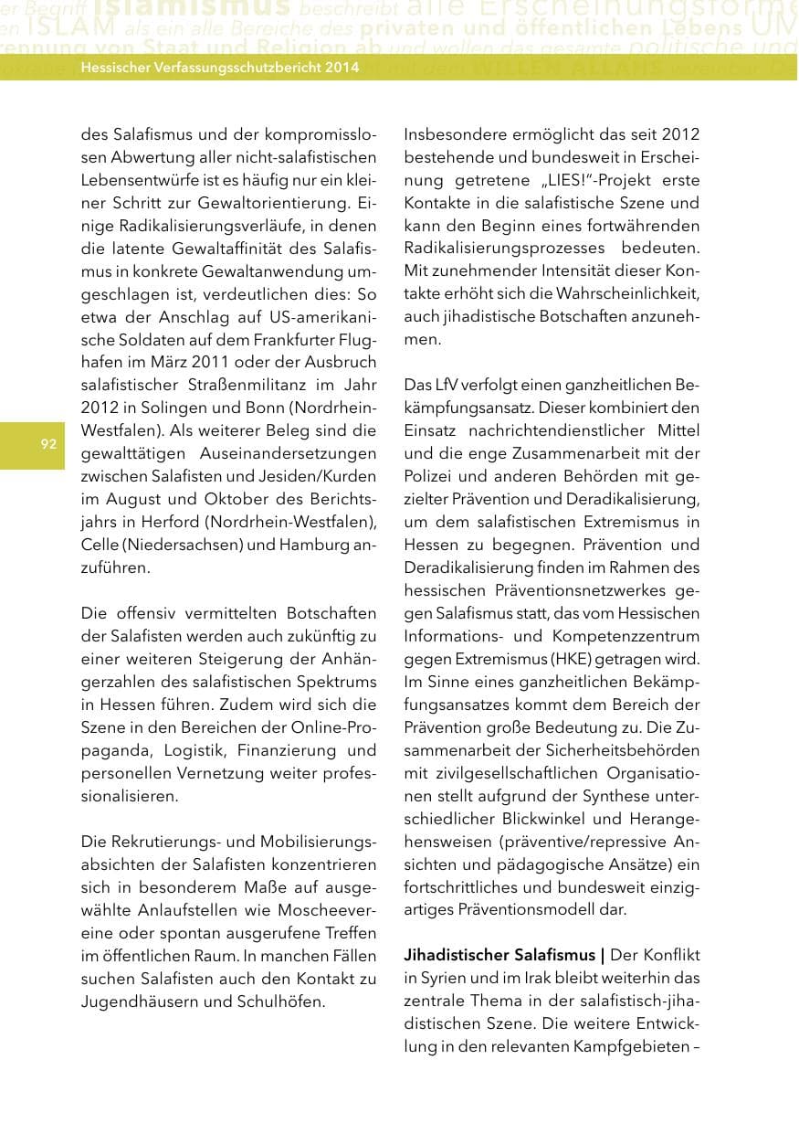 Seite 91 des Verfassungsschutzbericht 2014 Hessen