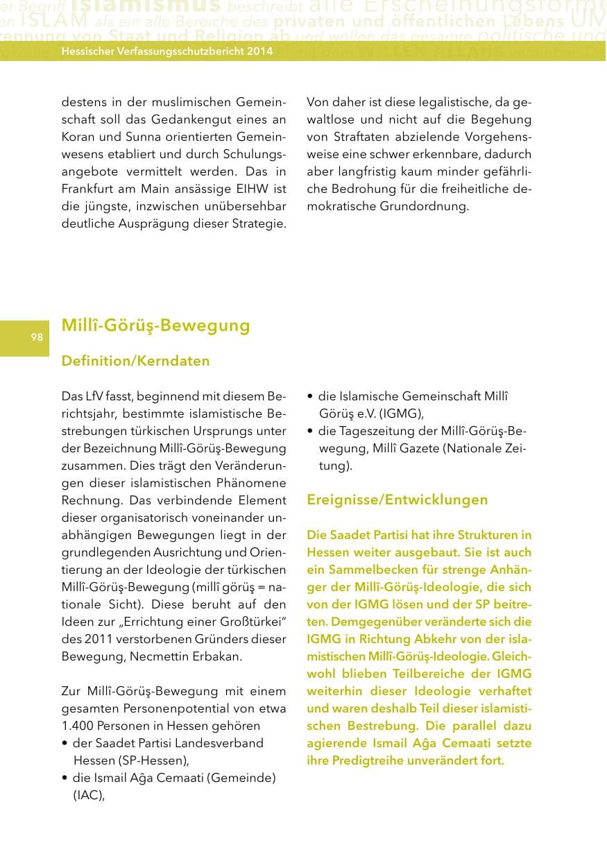 Seite 97 des Verfassungsschutzbericht 2014 Hessen
