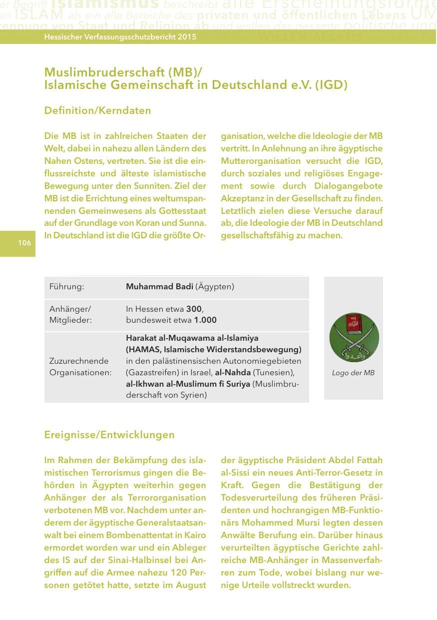Seite 106 des Verfassungsschutzbericht 2015 Hessen
