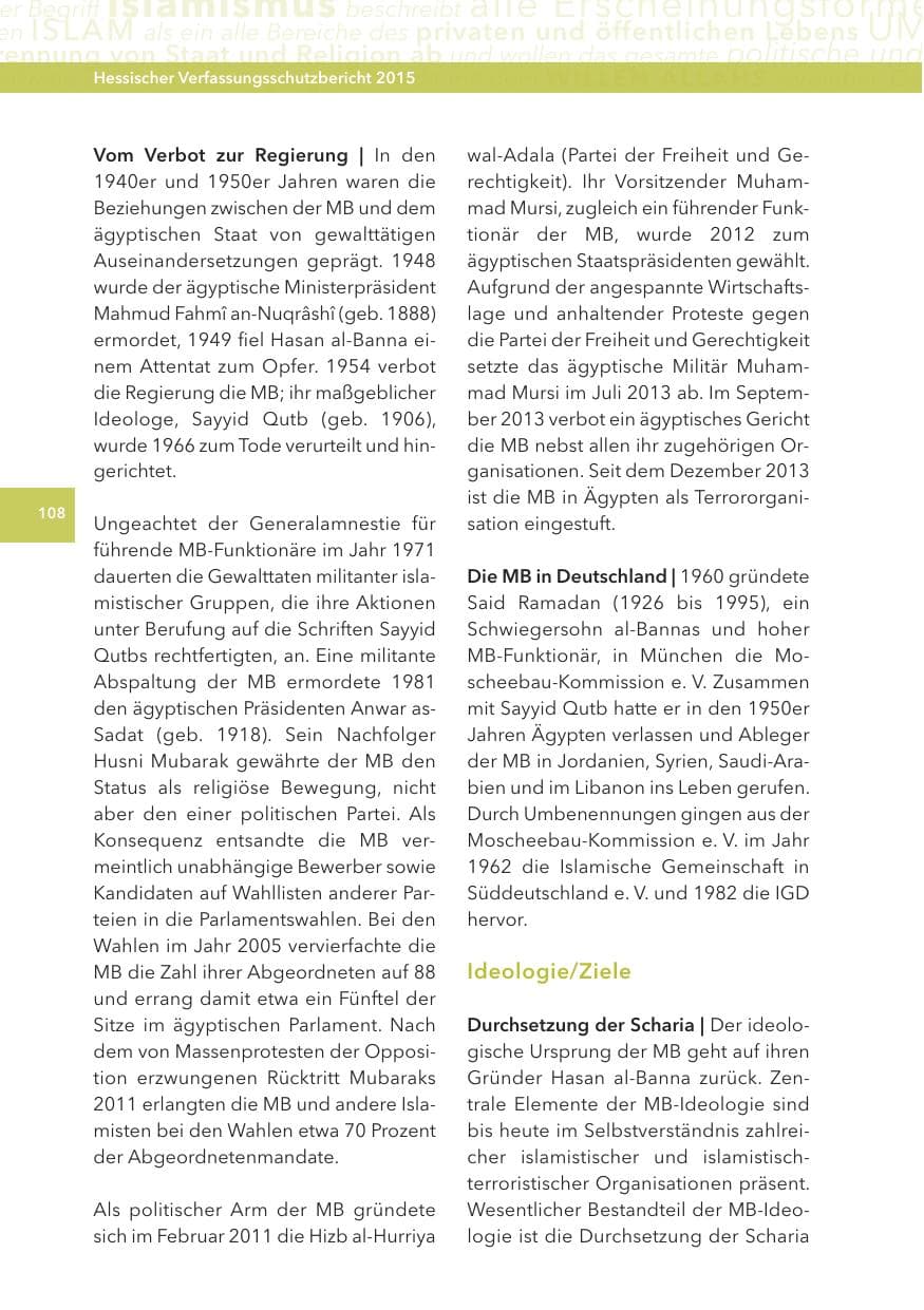 Seite 108 des Verfassungsschutzbericht 2015 Hessen
